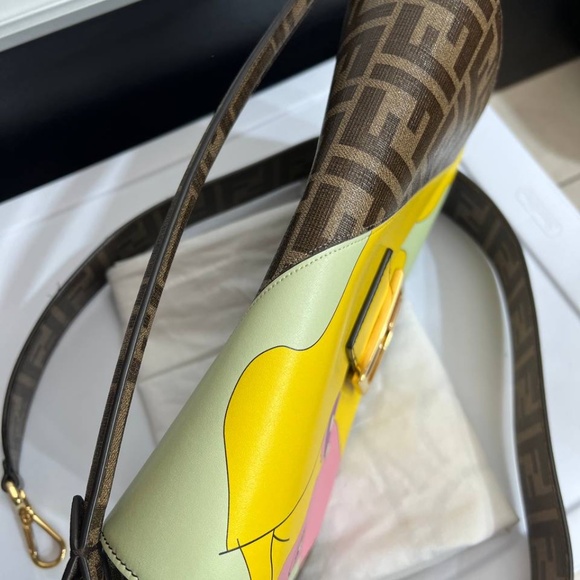 Fendi Antonio Lopez Baguette NM Bag Zucca Coated Canvas with Printed Leather Inl - Picture 8 of 12